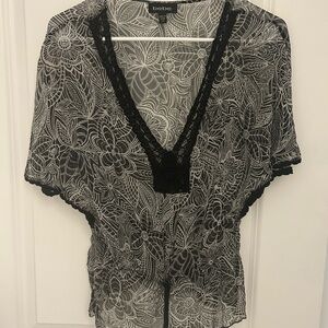 Bebe Sheer Black and White Floral Blouse